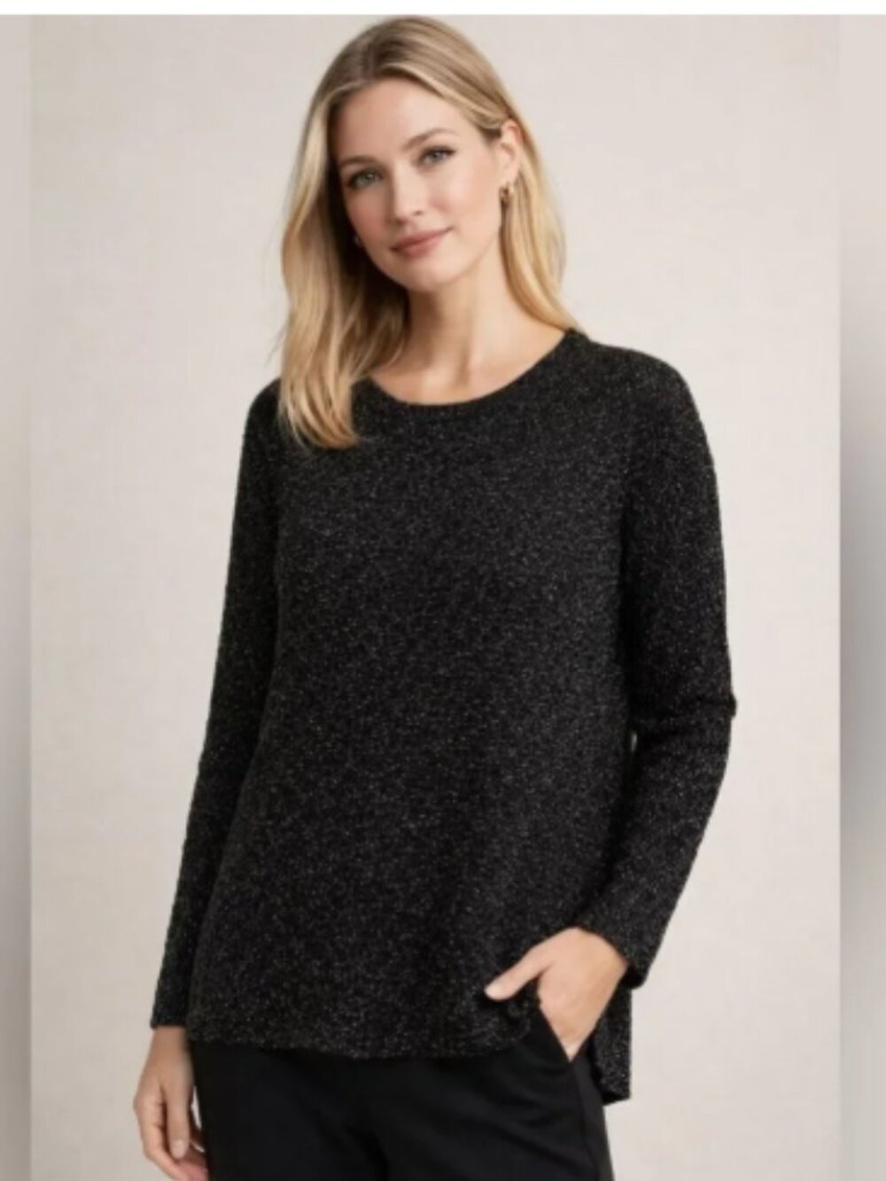 Eileen Fisher Metallic Knit Sweater Black Long Sleeve womens size 2X